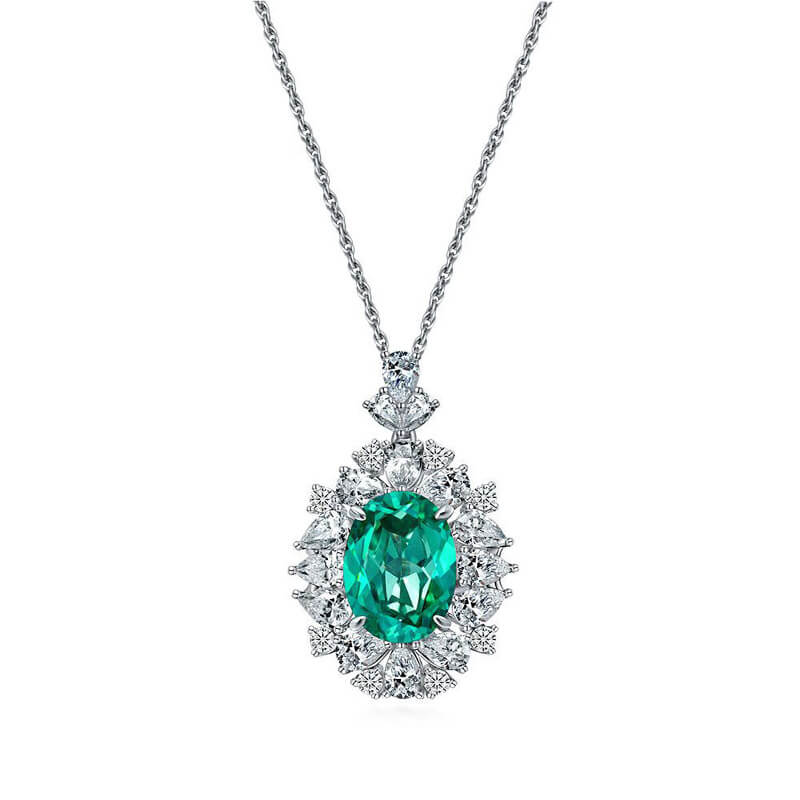 Halo Oval Paraiba Cluster Sterling Silver Necklace