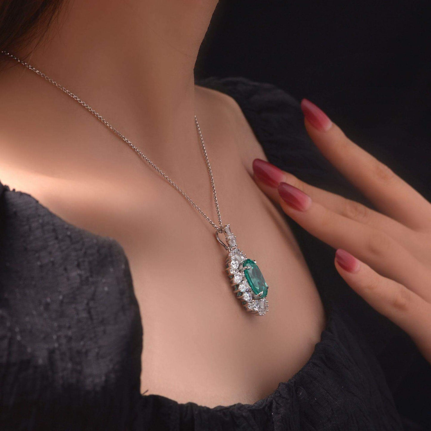 Halo Oval Paraiba Cluster Sterling Silver Necklace