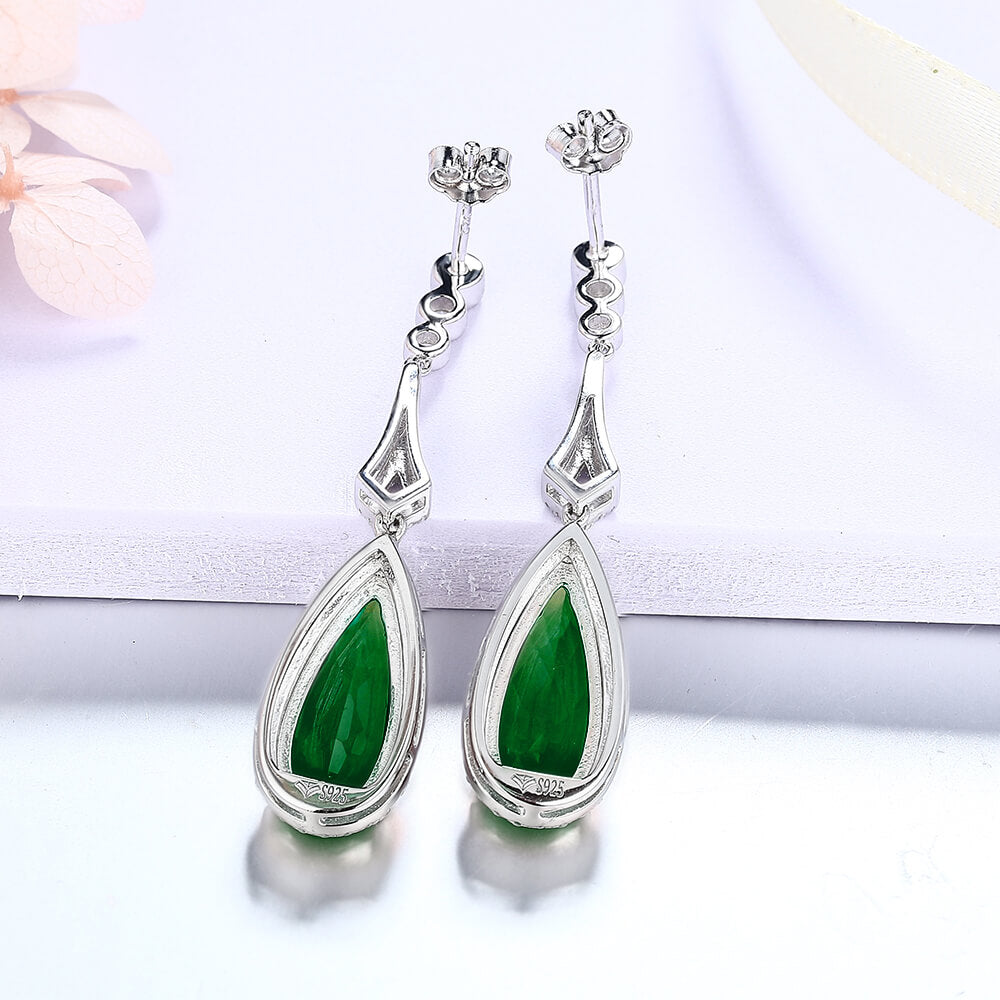 Halo Pear-Cut Lab-Created Emerald Sterling Silver Drop Earrings