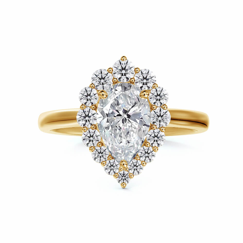Halo Pear Cut Moissanite Gold Engagement Ring