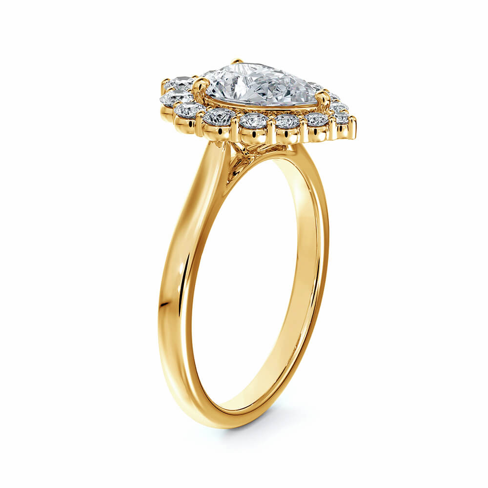 Halo Pear Cut Moissanite Gold Engagement Ring