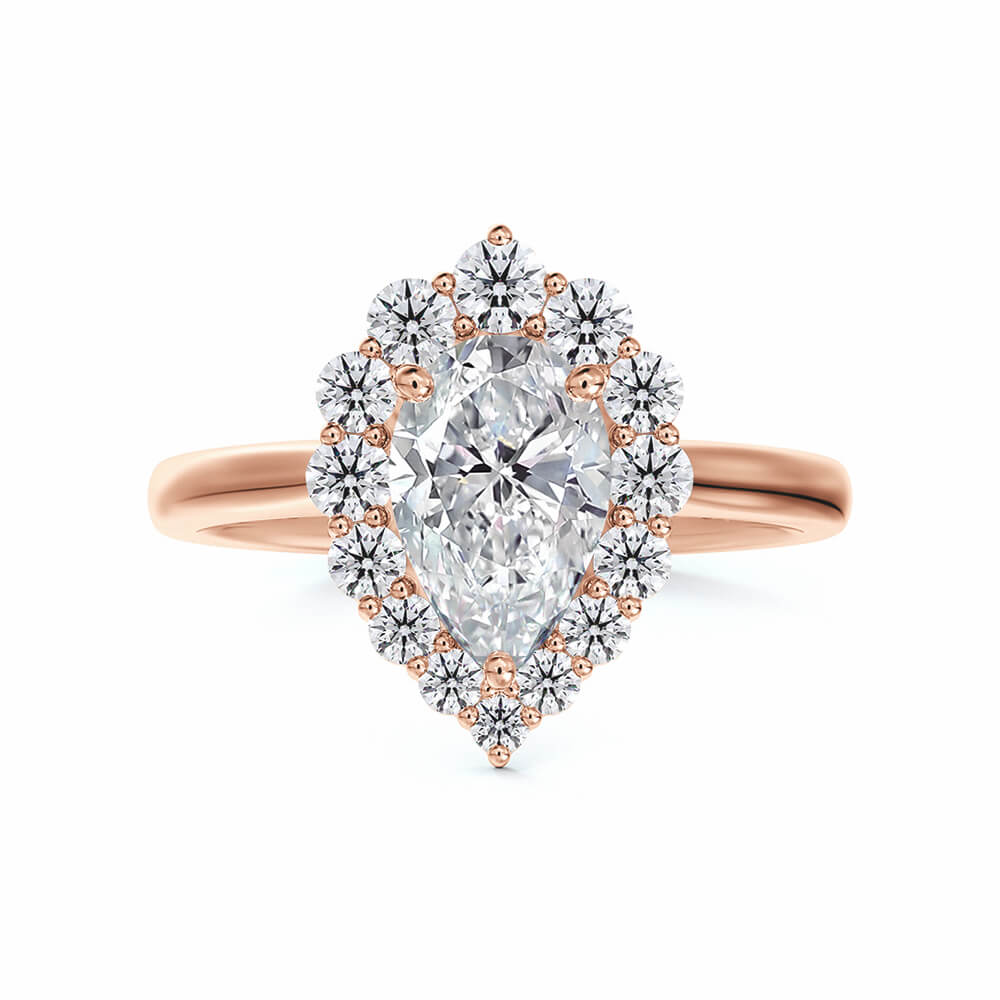 Halo Pear Cut Moissanite Gold Engagement Ring