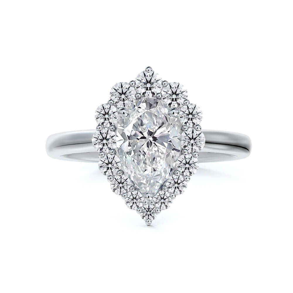 Halo Pear Cut Moissanite Gold Engagement Ring