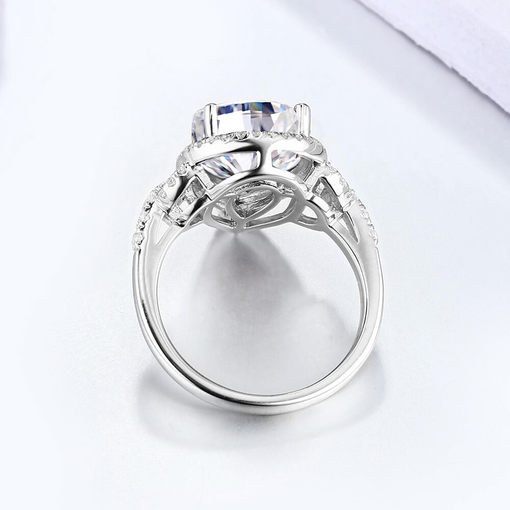 Halo Pear Cut Moissanite Side Stone Engagement Ring