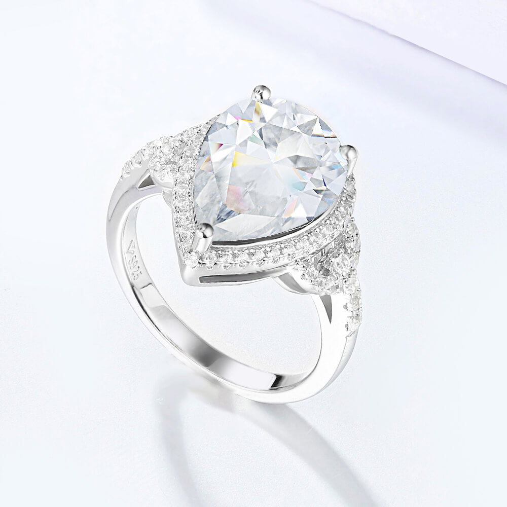 Halo Pear Cut Moissanite Side Stone Engagement Ring