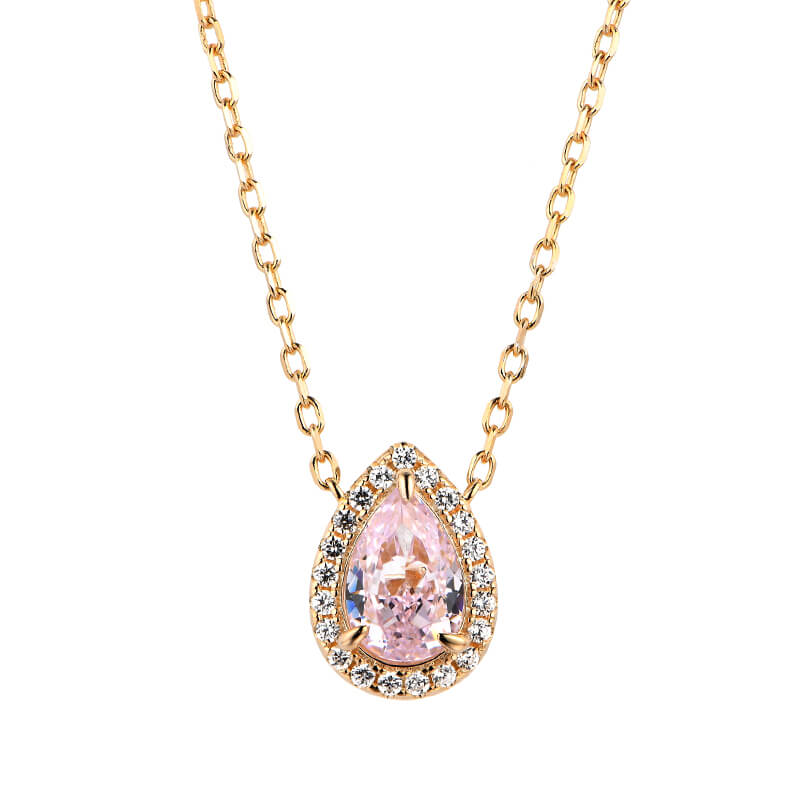 Halo Pear Cut Pink Corundum Sterling Silver Necklace