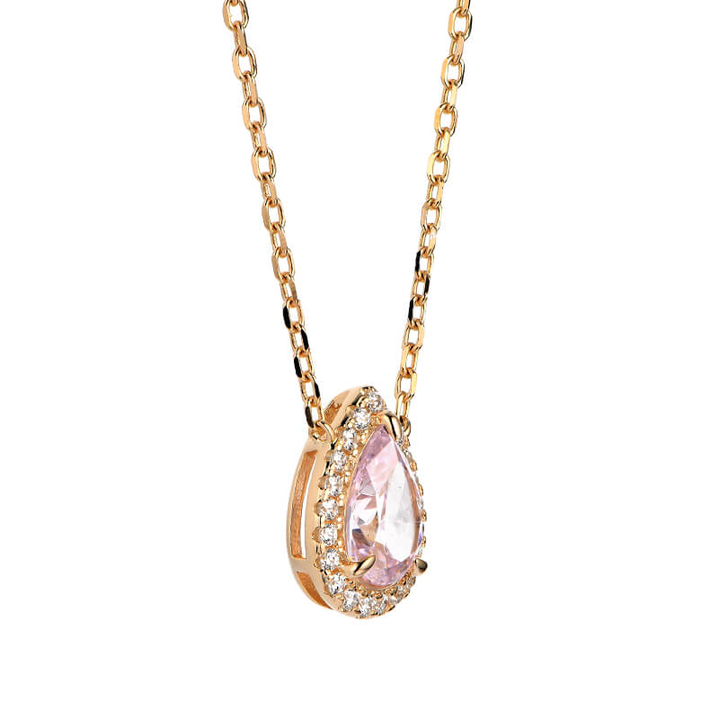 Halo Pear Cut Pink Corundum Sterling Silver Necklace