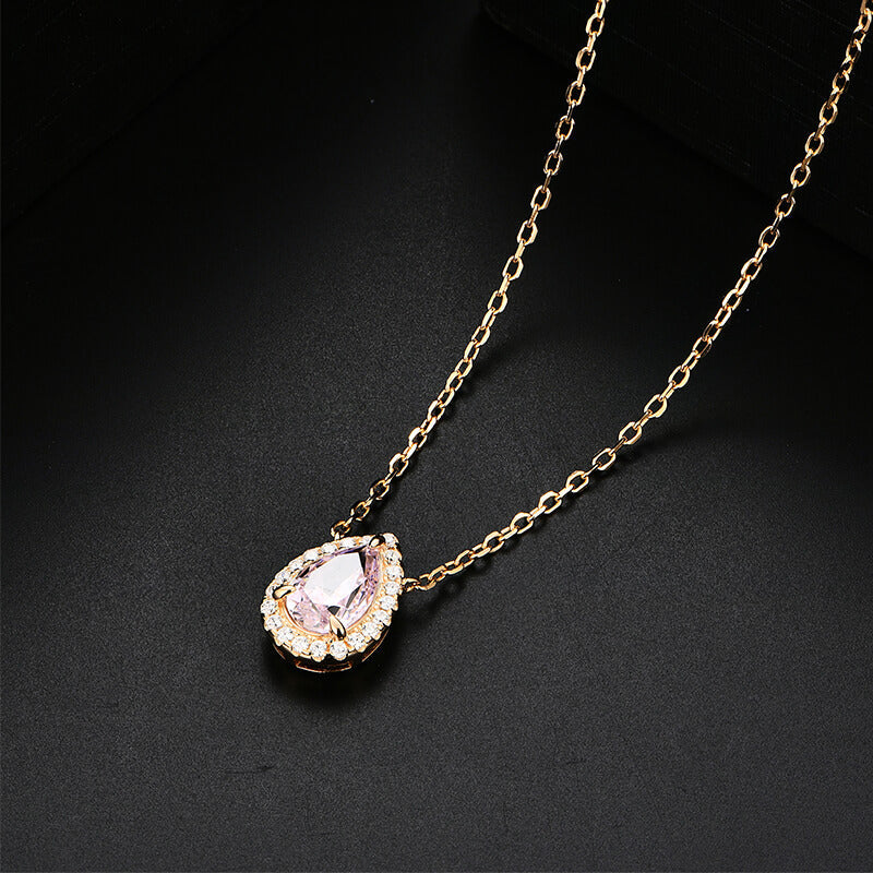 Halo Pear Cut Pink Corundum Sterling Silver Necklace