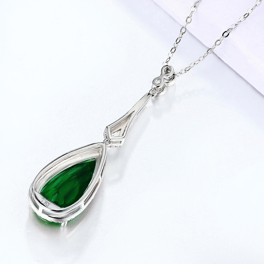Halo Pear Lab-Created Emerald Sterling Silver Necklace Pendant