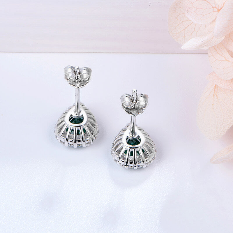 Halo Pear Lab-Created Emerald Sterling Silver Stud Earrings