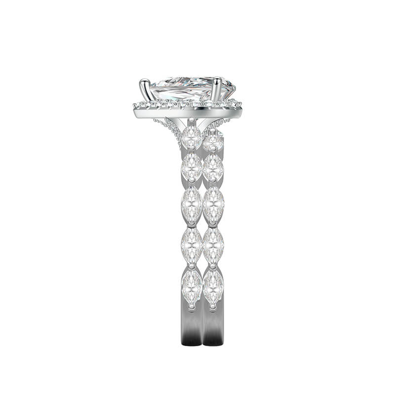 Halo Pear Moissanite With Marquise Accents Bridal Engagement Ring Set