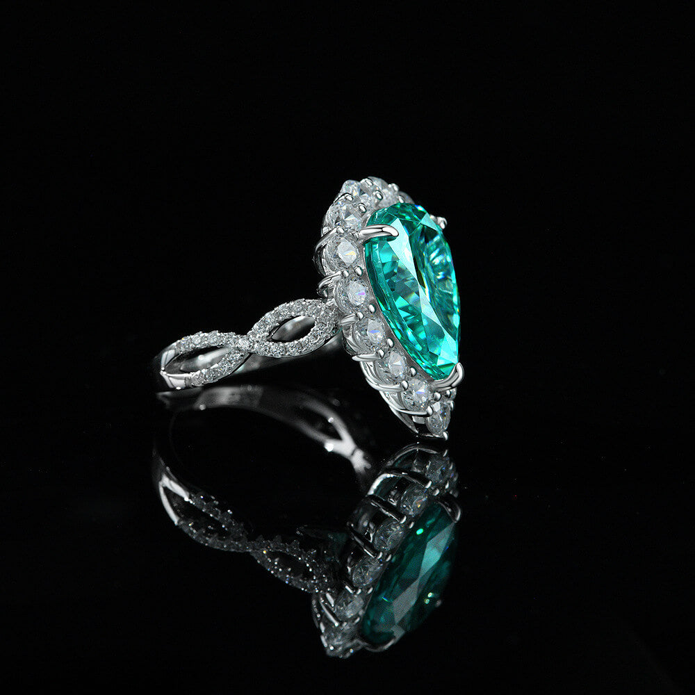 Halo Pear Paraiba Tourmaline Twisted Pave Sterling Silver Ring