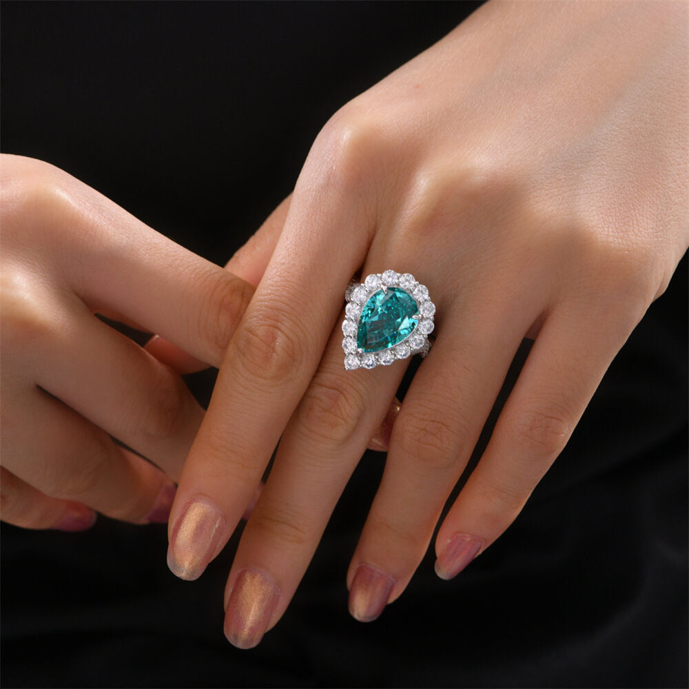Halo Pear Paraiba Tourmaline Twisted Pave Sterling Silver Ring