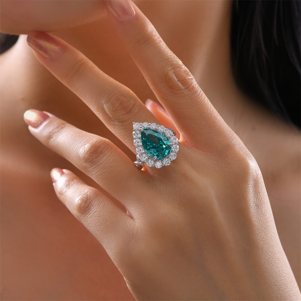 Halo Pear Paraiba Tourmaline Twisted Pave Sterling Silver Ring