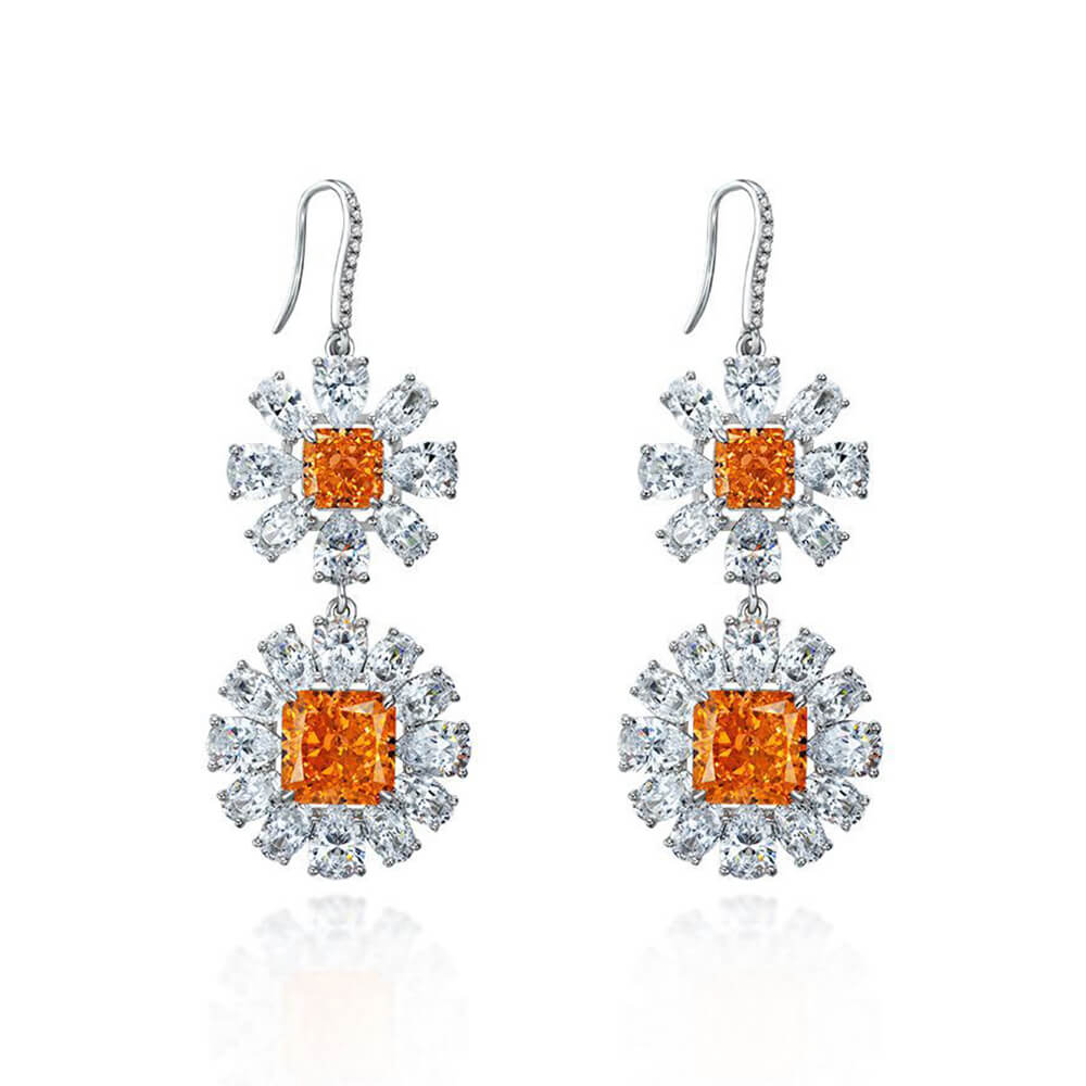 Halo Princess Lab-Sapphire Sterling Silver Drop Earrings