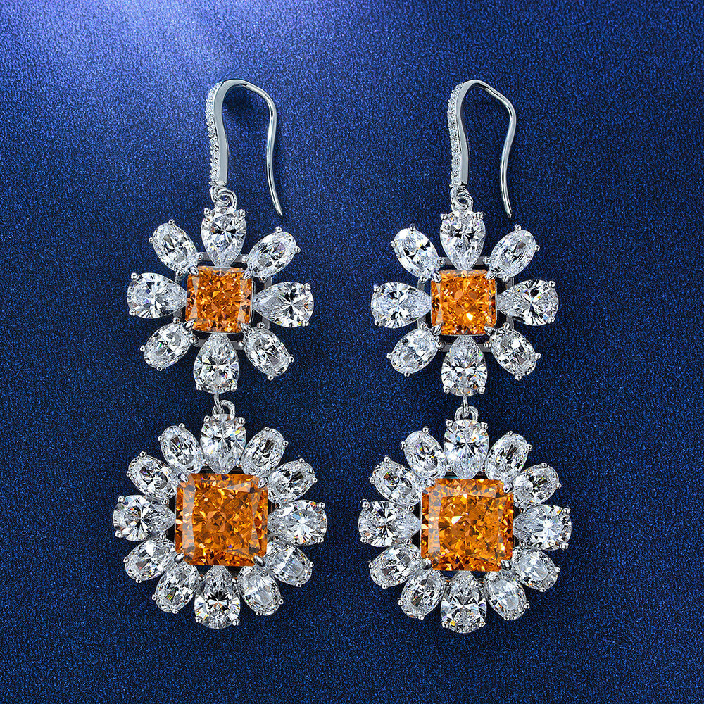 Halo Princess Lab-Sapphire Sterling Silver Drop Earrings