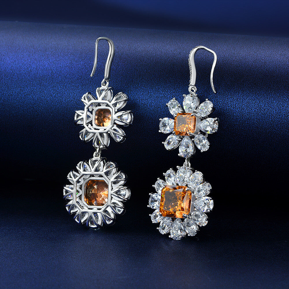 Halo Princess Lab-Sapphire Sterling Silver Drop Earrings