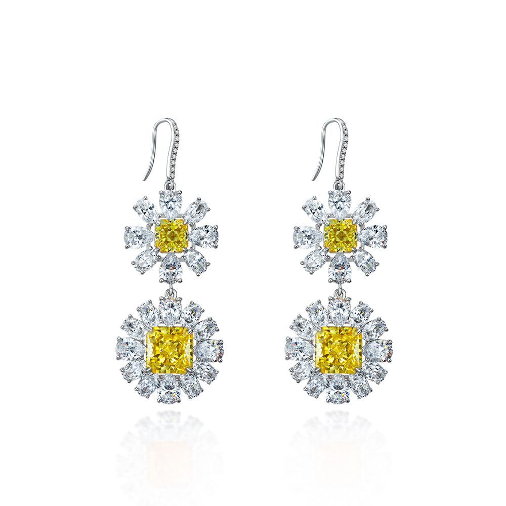Halo Princess Lab-Sapphire Sterling Silver Drop Earrings