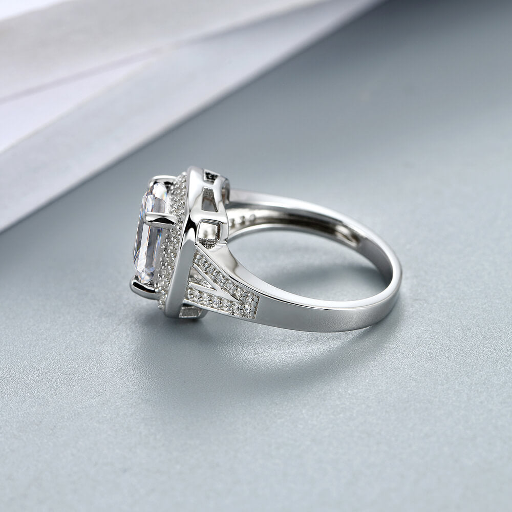 Halo Princess Moissanite Split Shank Pave Engagement Ring