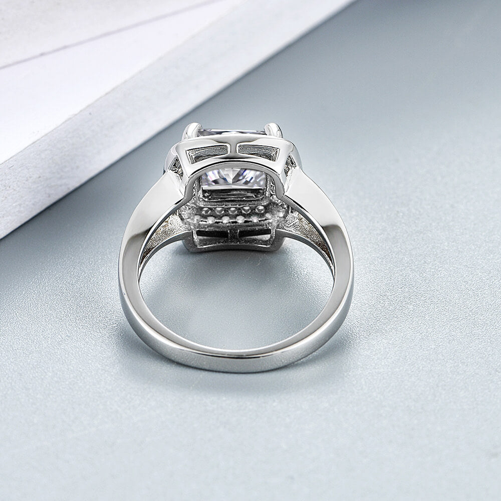 Halo Princess Moissanite Split Shank Pave Engagement Ring