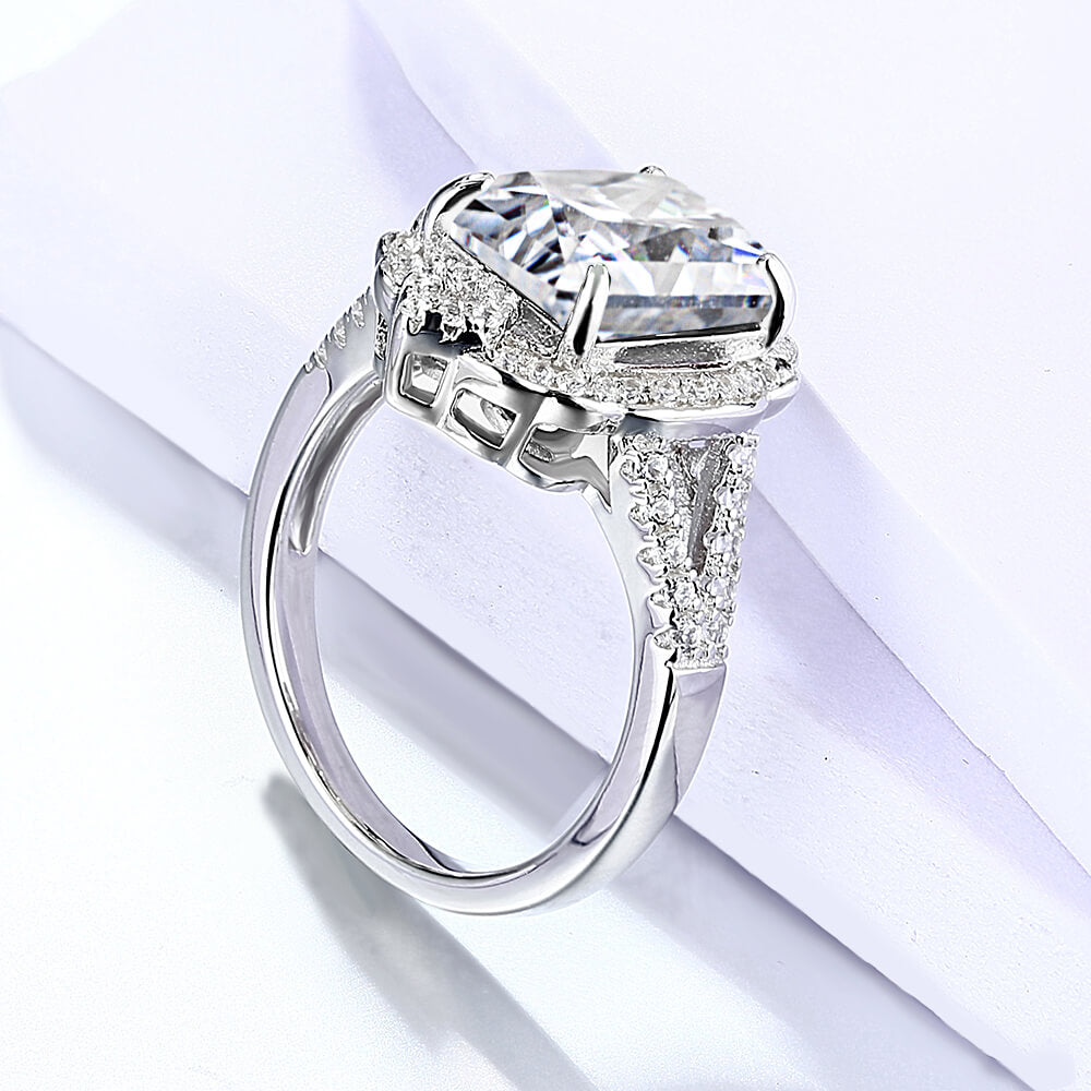 Halo Radiant Cut Moissanite Split Shank Engagement Ring