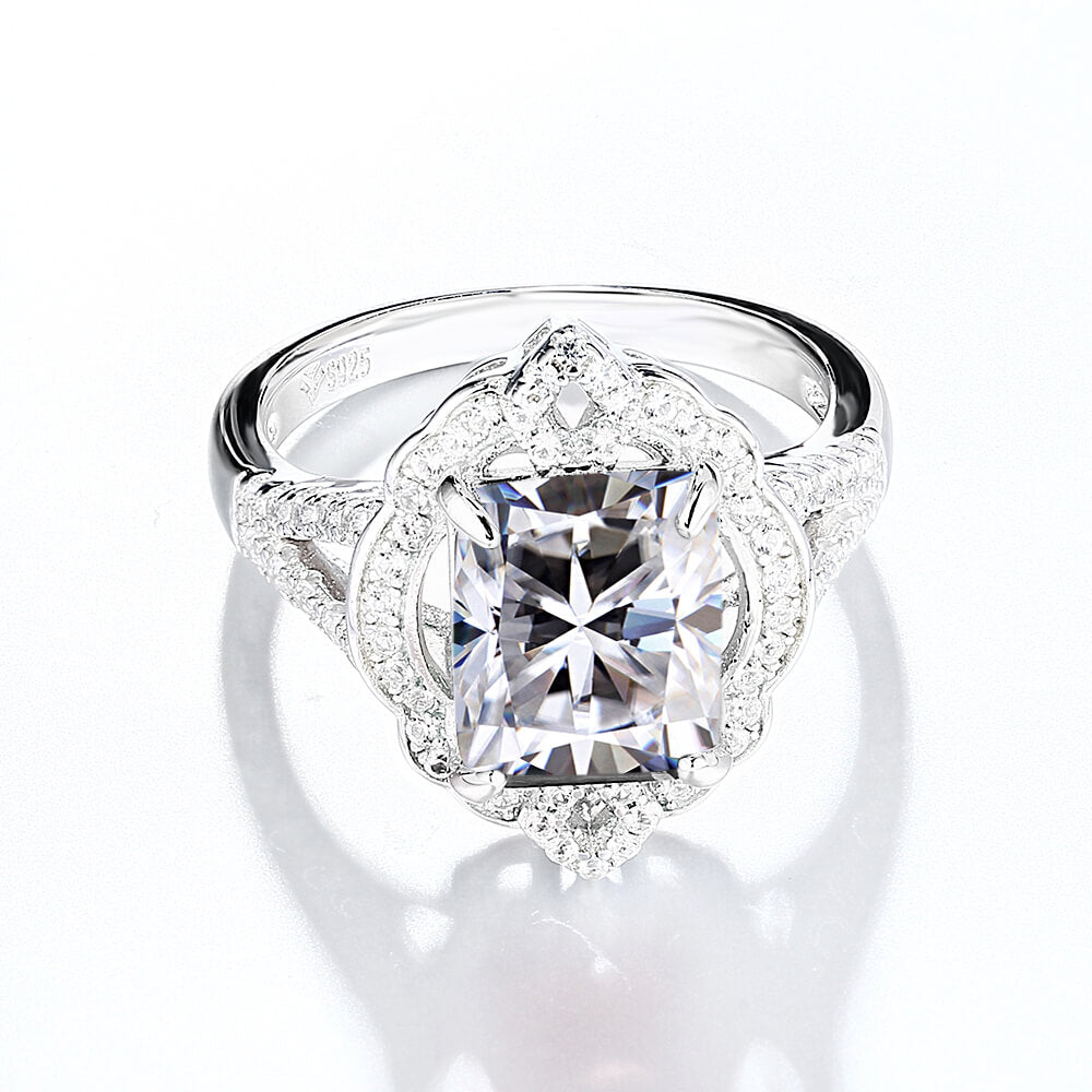Halo Radiant Cut Moissanite Split Shank Engagement Ring