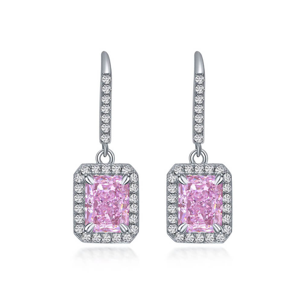 Halo Radiant Lab Sapphire Sterling Silver Drop Earrings