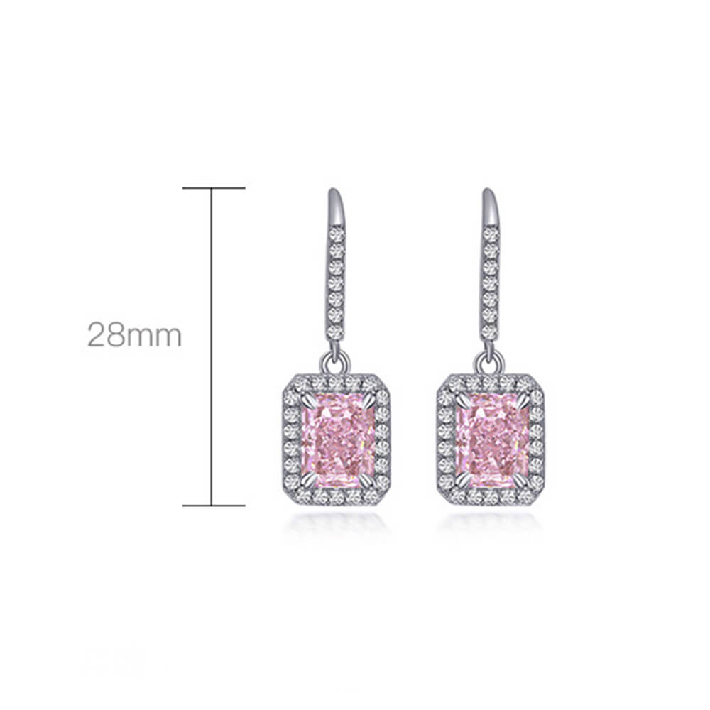 Halo Radiant Lab Sapphire Sterling Silver Drop Earrings