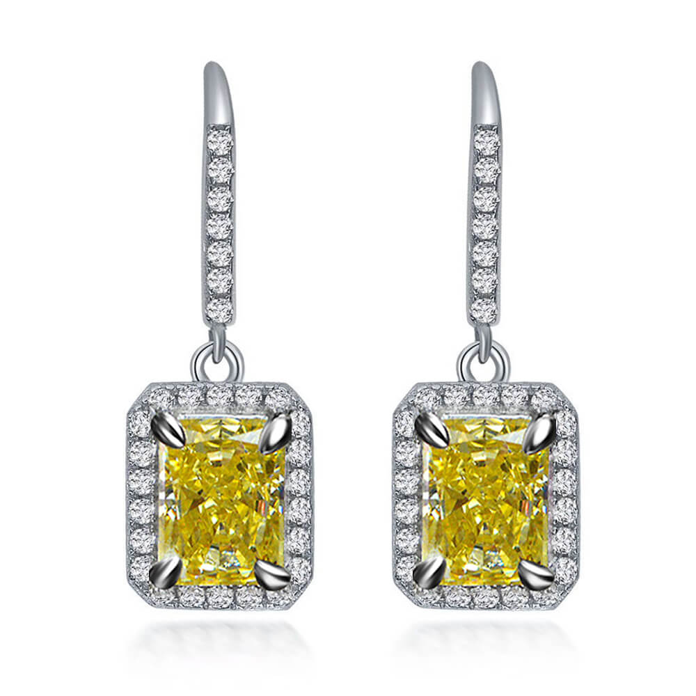Halo Radiant Lab Sapphire Sterling Silver Drop Earrings