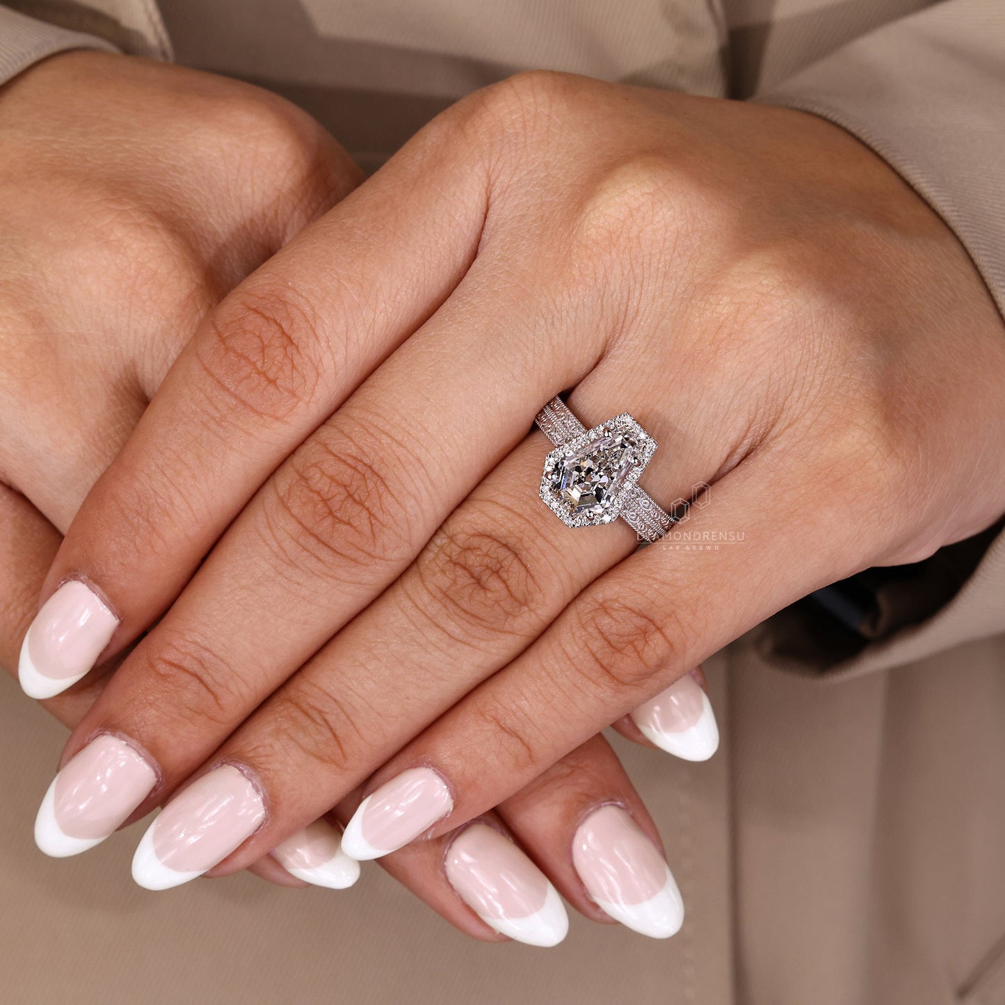 Coffin Cut Engagement Ring with Milgrain Details