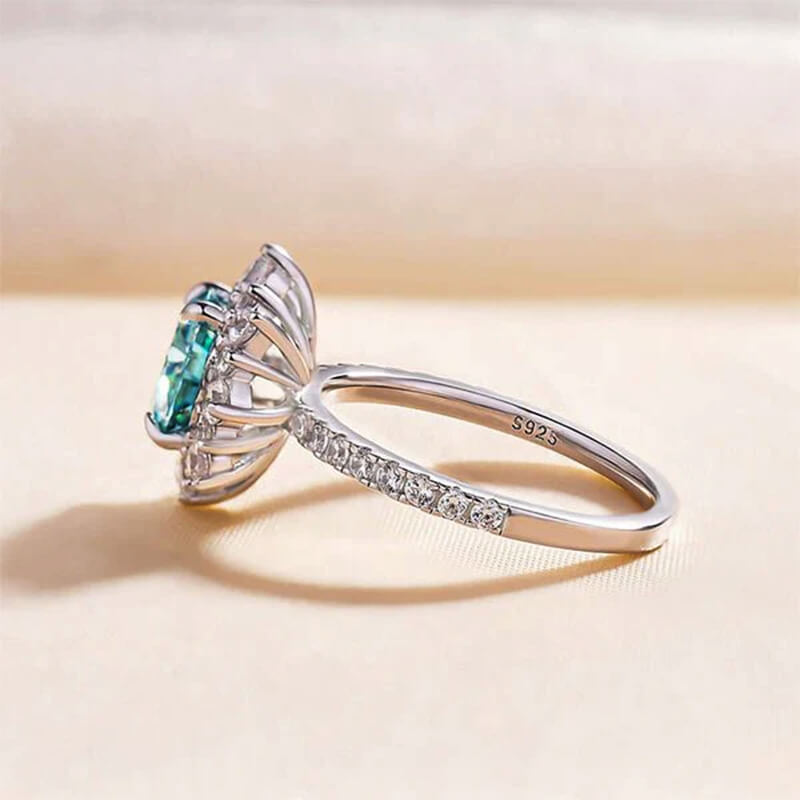 Halo Round Green Moissanite Pave Engagement Ring
