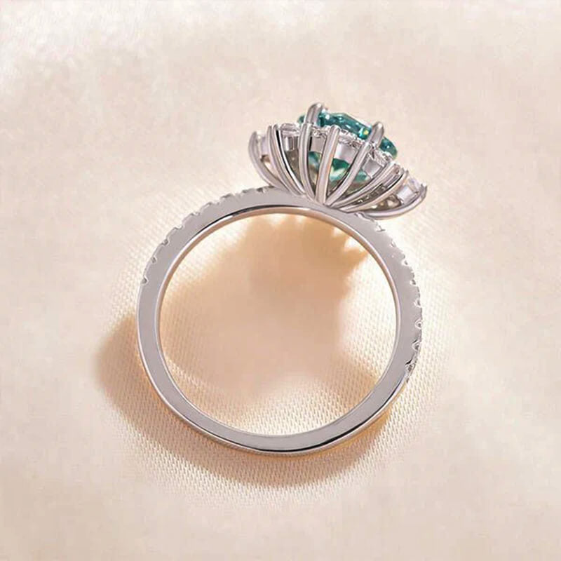 Halo Round Green Moissanite Pave Engagement Ring