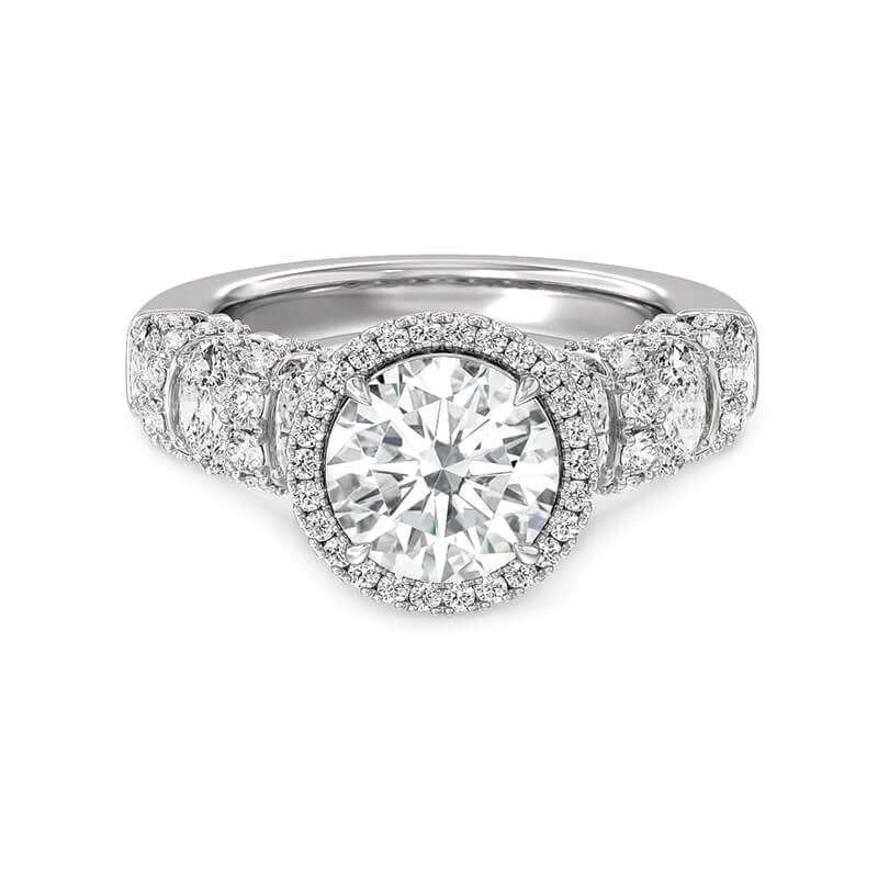 Halo Round Moissanite Alternating Oval And Pave Engagement Ring