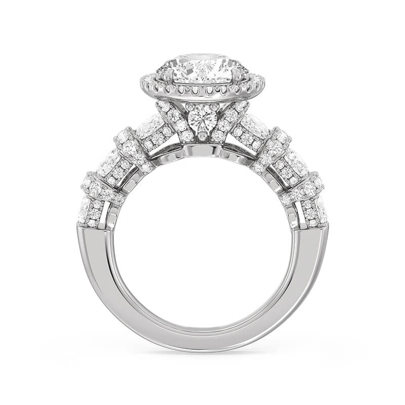 Halo Round Moissanite Alternating Oval And Pave Engagement Ring
