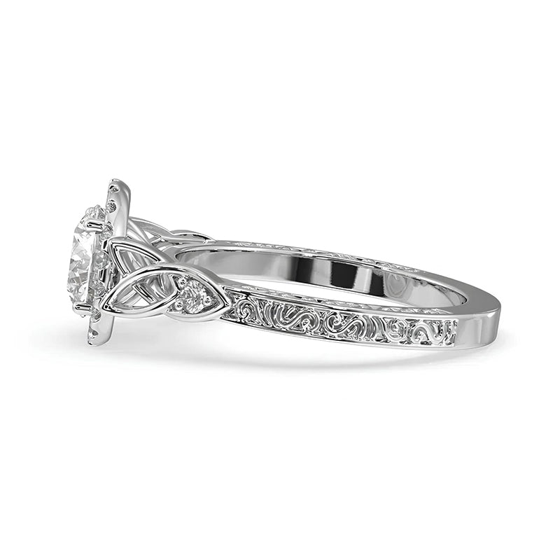 Halo Round Moissanite Celtic Knot Scroll Engagement Ring