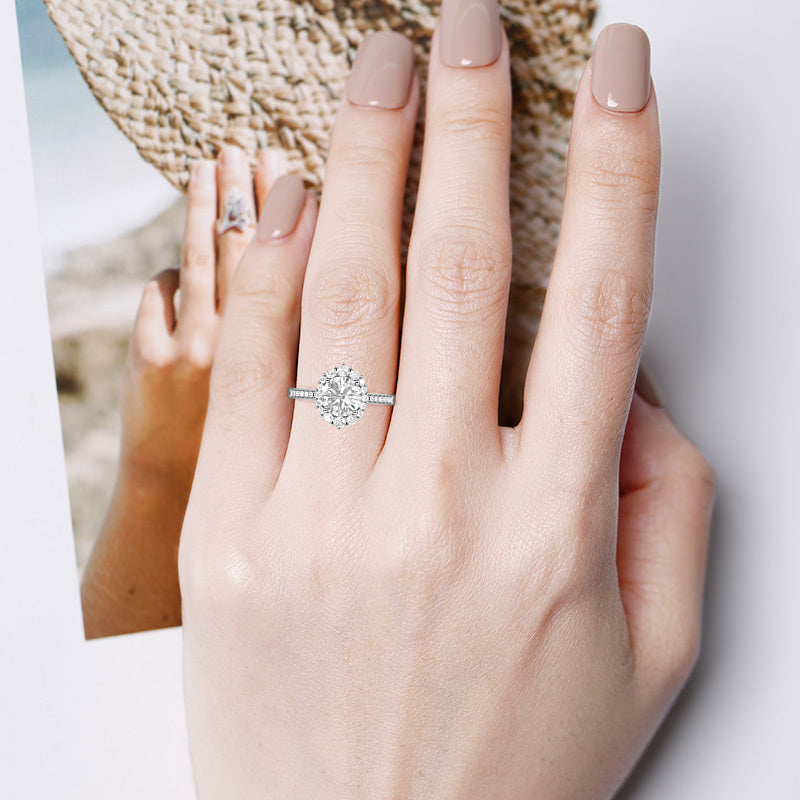 Halo Round Moissanite Channel Set Engagement Ring