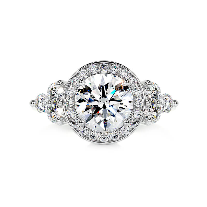 Halo Round Moissanite Cluster Side Stone Engagement Ring