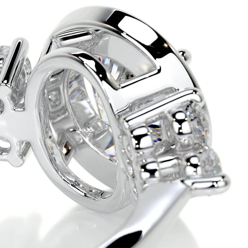 Halo Round Moissanite Cluster Side Stone Engagement Ring