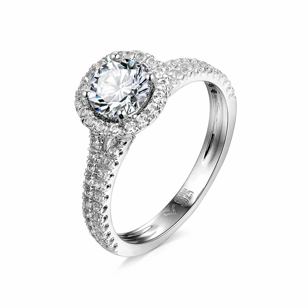 Halo Round Moissanite Double Shank Pave Engagement Ring