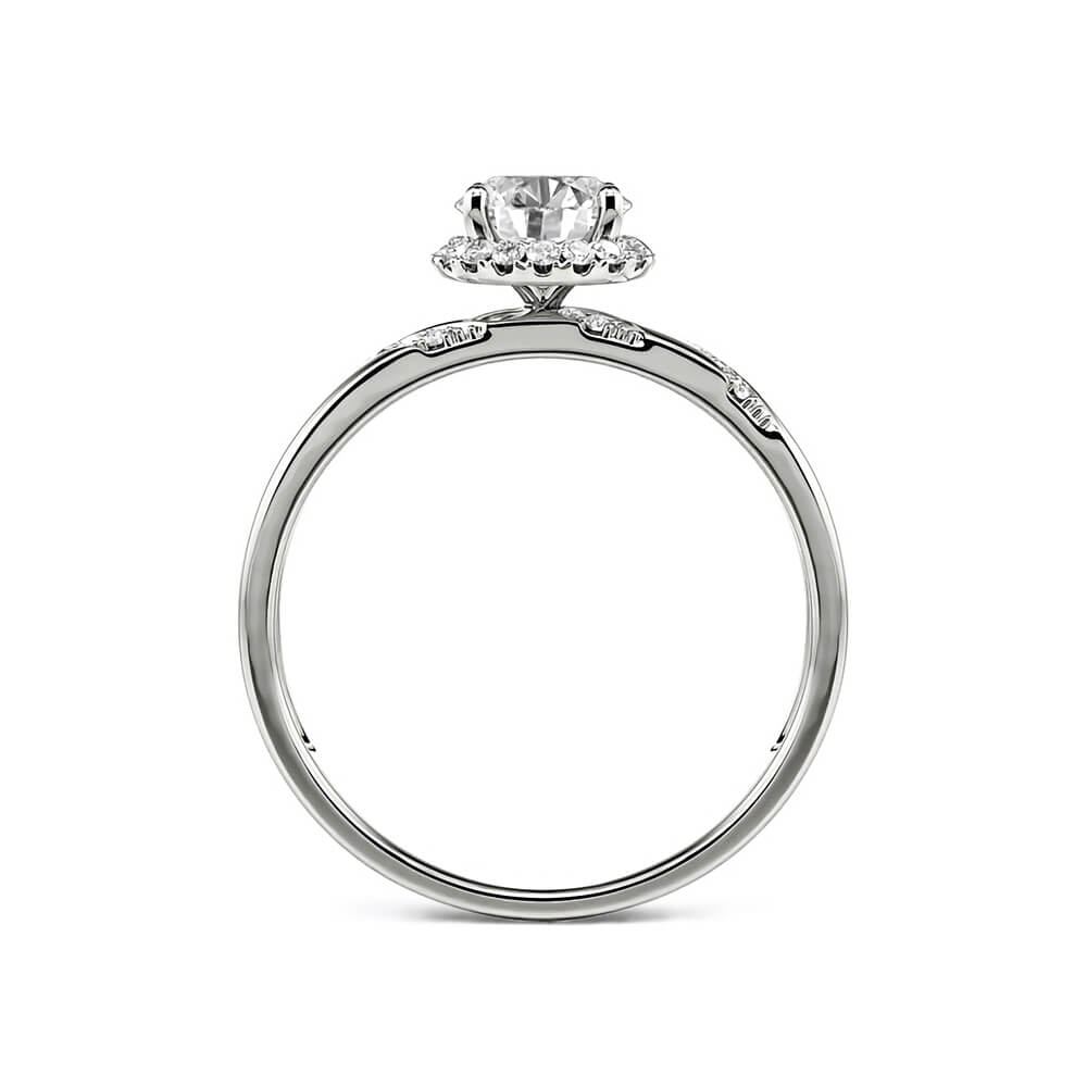 Halo Round Moissanite Pave Accents Engagement Ring