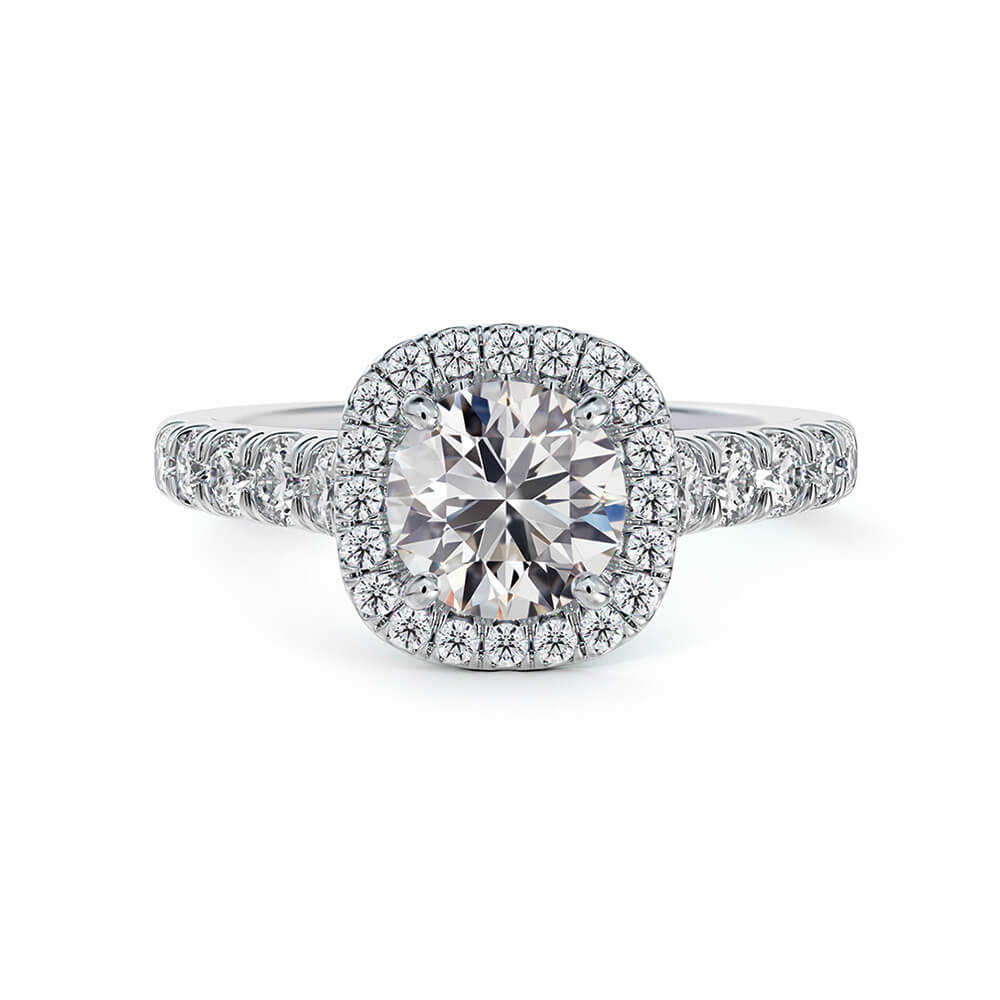 Halo Round Moissanite Pave Gold Engagement Ring