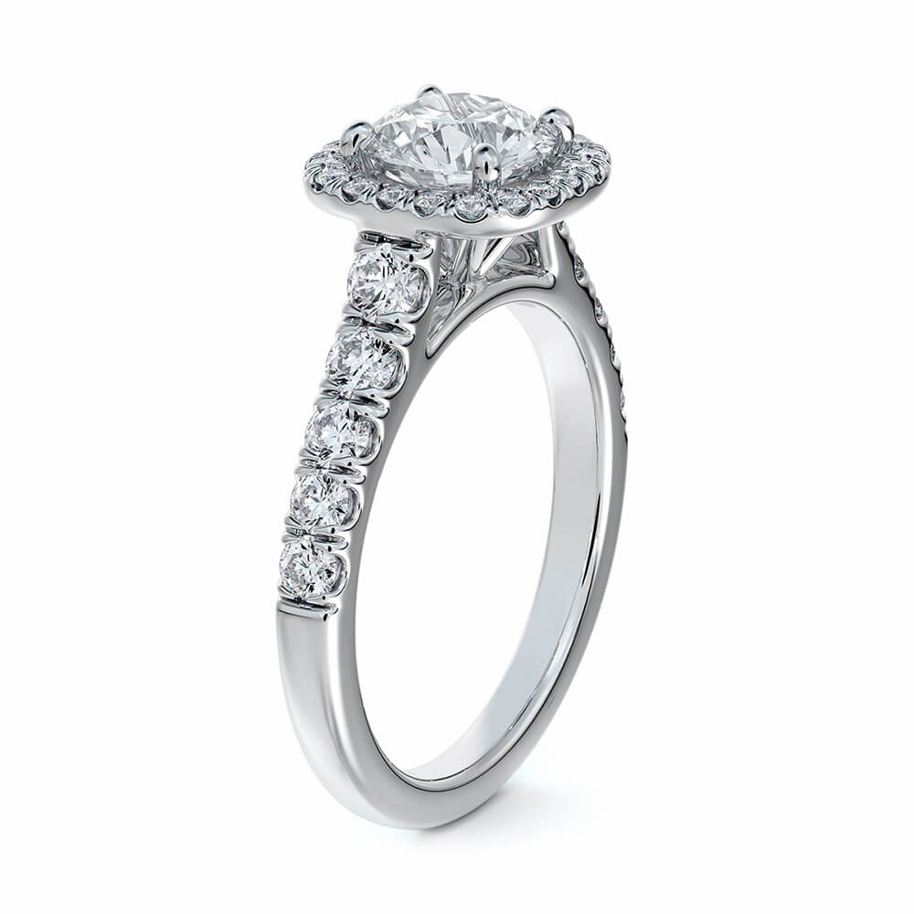 Halo Round Moissanite Pave Gold Engagement Ring