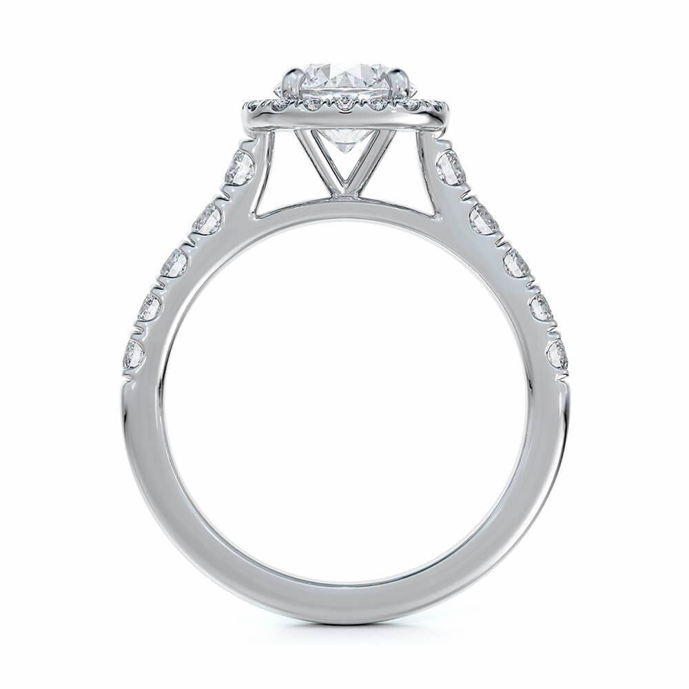 Halo Round Moissanite Pave Gold Engagement Ring