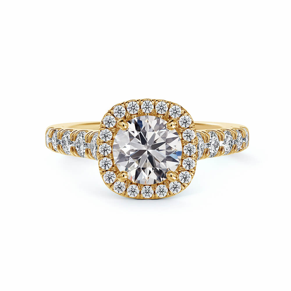 Halo Round Moissanite Pave Gold Engagement Ring