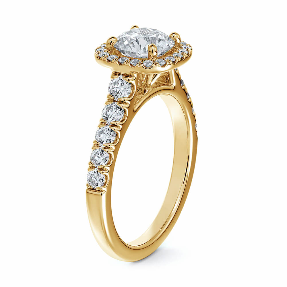Halo Round Moissanite Pave Gold Engagement Ring