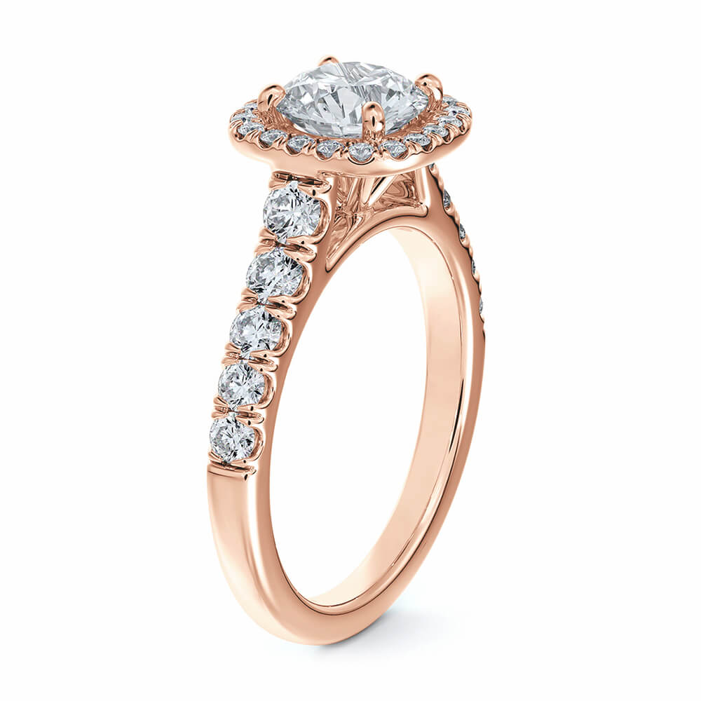 Halo Round Moissanite Pave Gold Engagement Ring