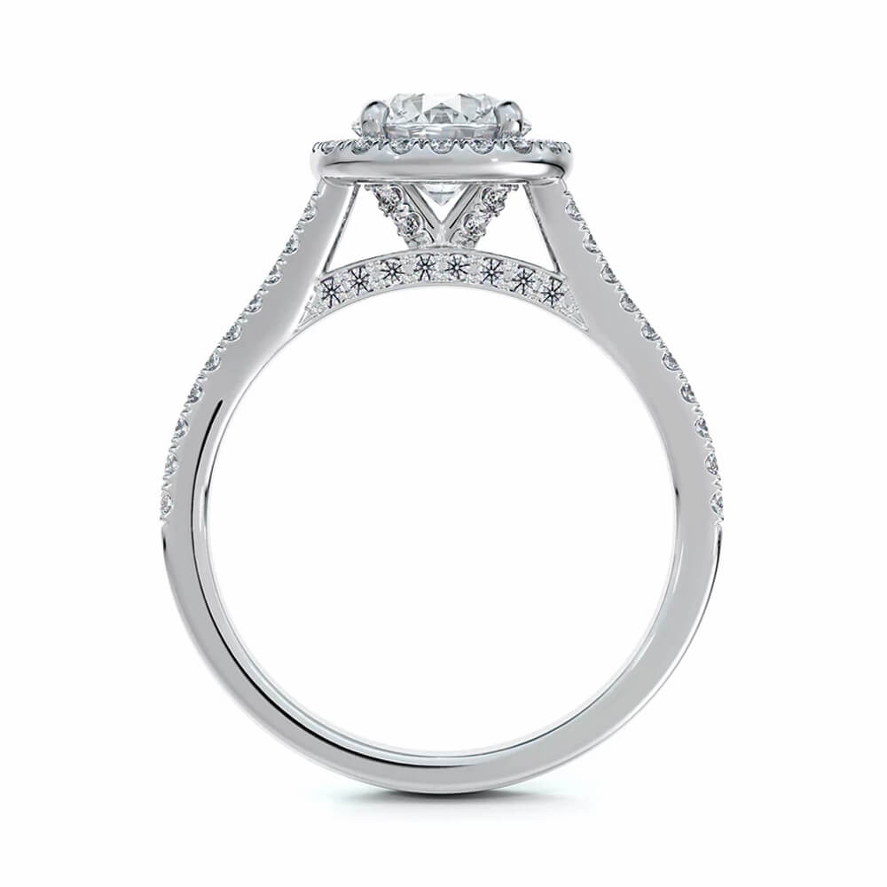 Halo Round Moissanite Split Shank Pavé Gold Engagement Ring