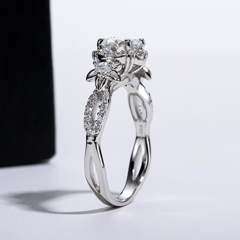 Halo Round Moissanite Star Accents Criss-Cross Pave Engagement Ring