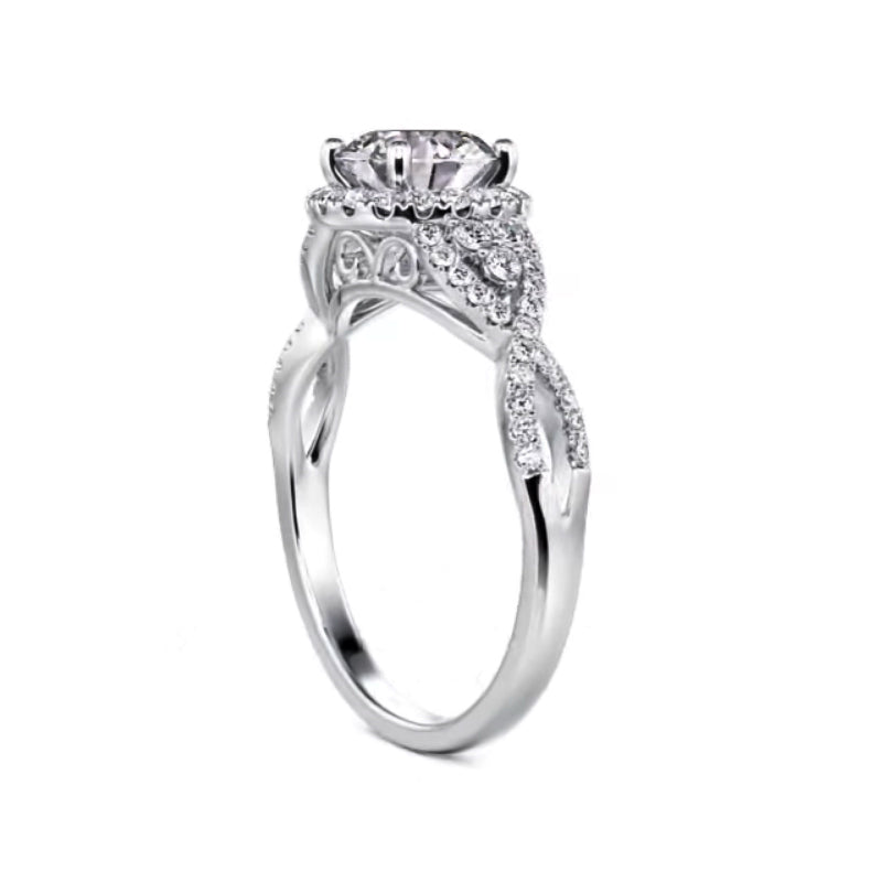 Halo Round Moissanite Twisted Pave Engagement Ring