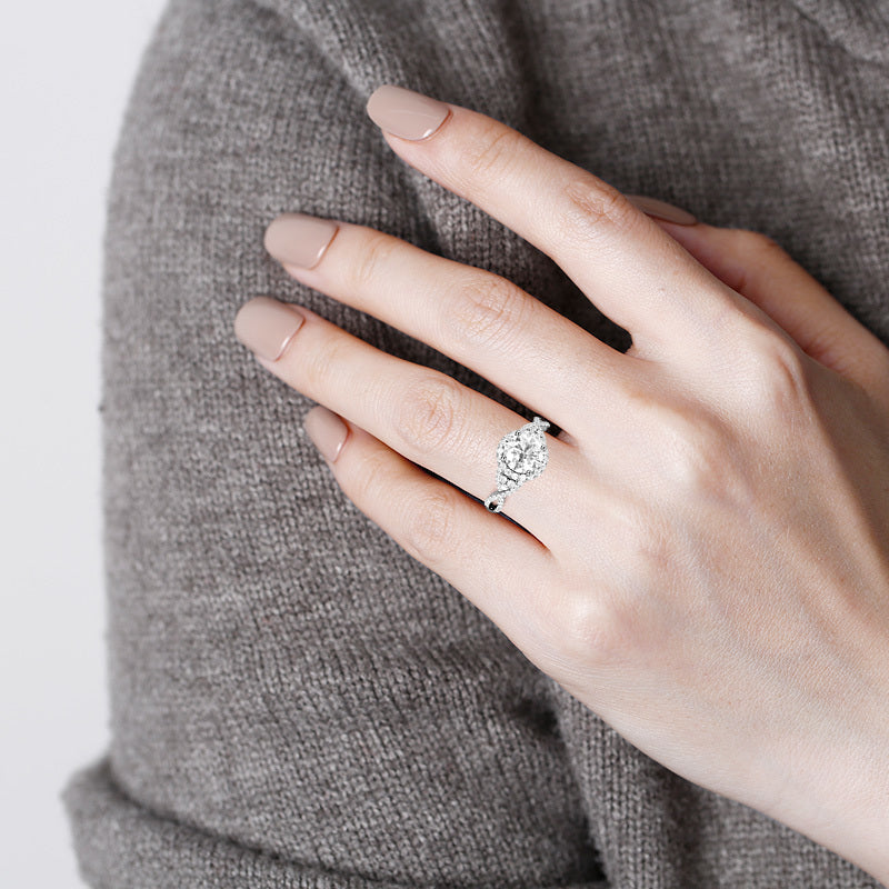Halo Round Moissanite Twisted Pave Engagement Ring